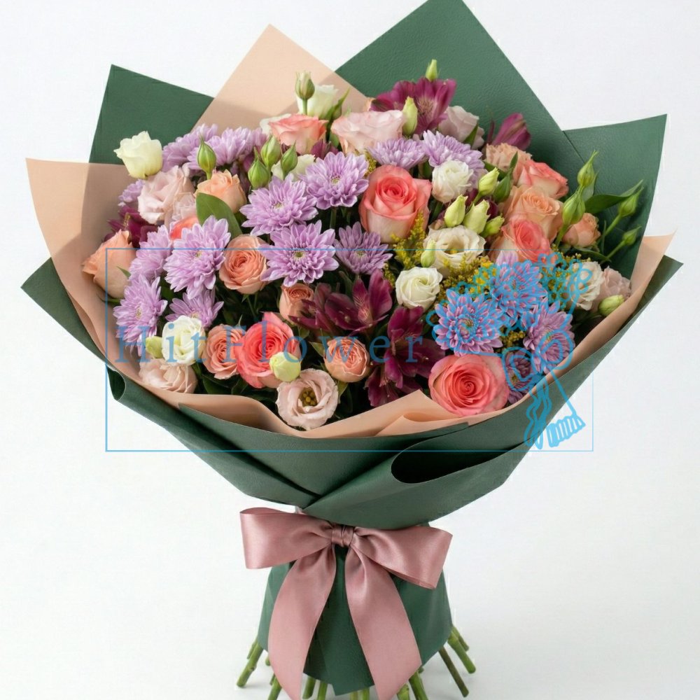 Букет цветов из: Розы, Альстромерии и Хризантемы